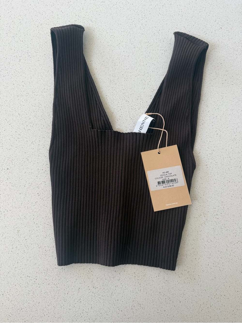 Henne Ribbed Square-Neck Crop Tank — Chocolate